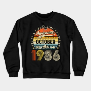 Awesome Since October 1986 Vintage 37th Birthday Crewneck Sweatshirt